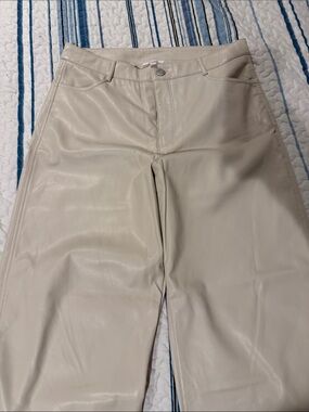 Garage Cream Faux Leather Pants
